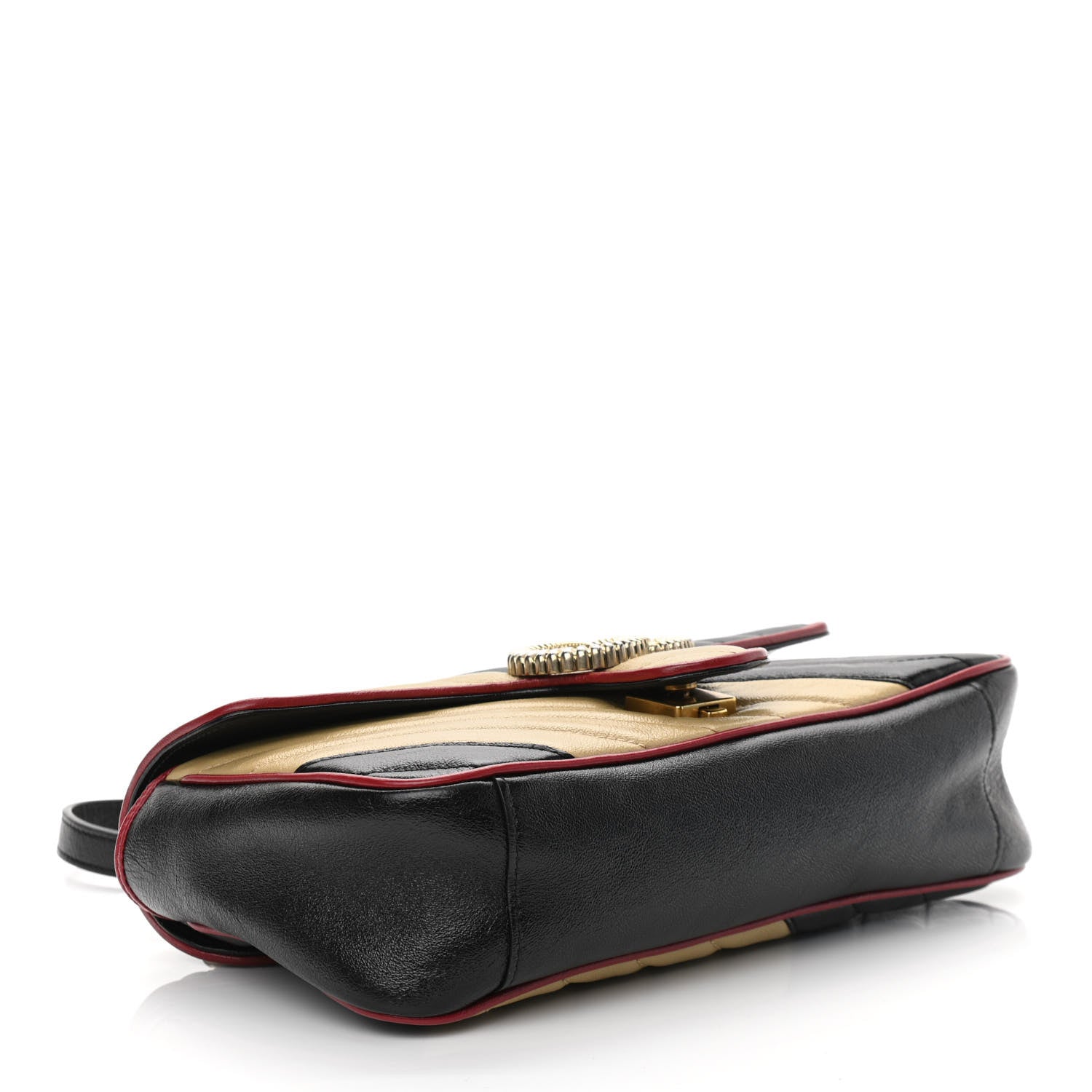 Gucci Vintage Effect Calfskin Matelasse Diagonal Striped Small Torchon GG Marmont Shoulder Bag Black Beige 4 of 10