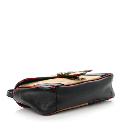 Gucci Vintage Effect Calfskin Matelasse Diagonal Striped Small Torchon GG Marmont Shoulder Bag Black Beige 4 of 10