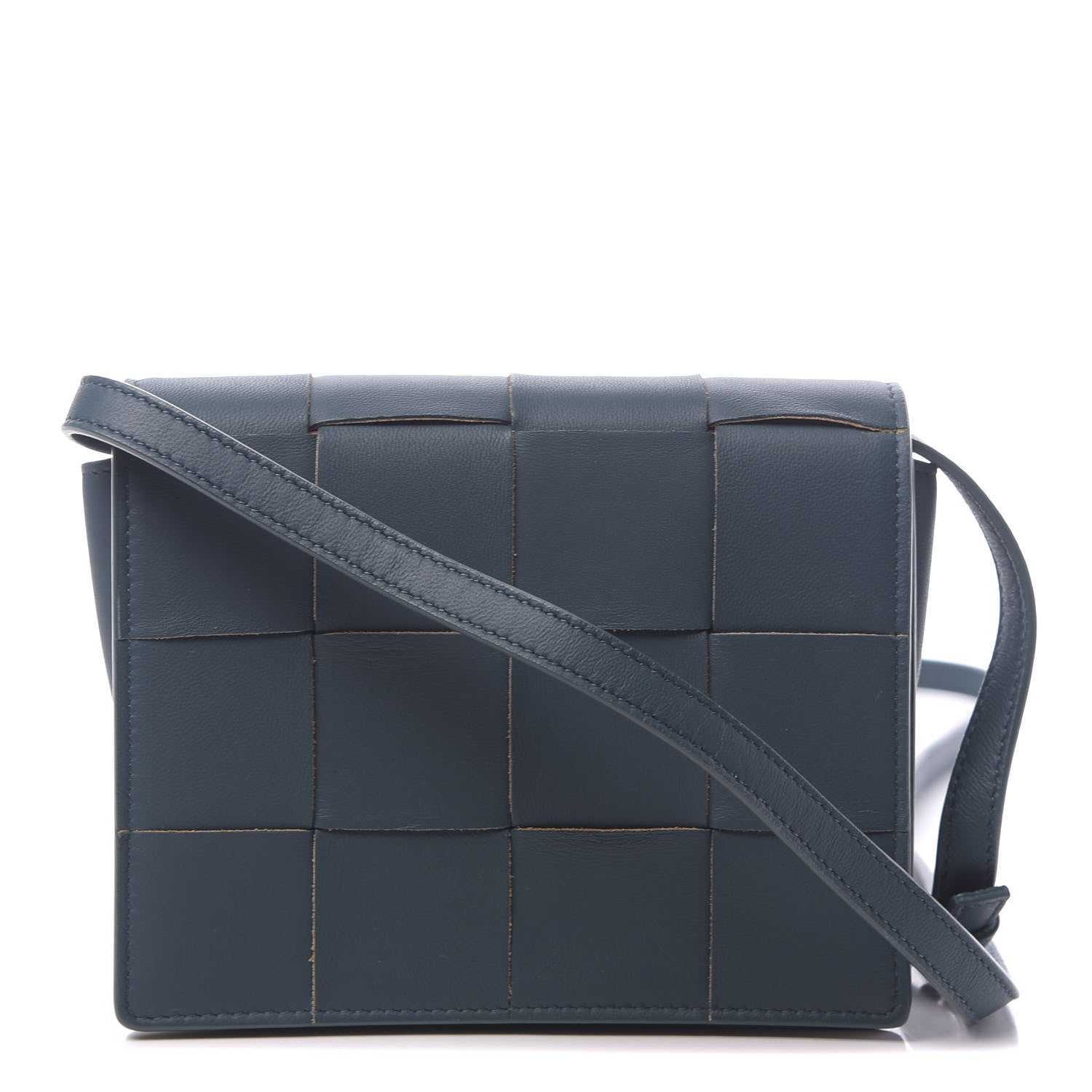 Bottega Veneta Lambskin Maxi Intrecciato Mini Cassette Crossbody Bag Petrol Blue 1 of 9