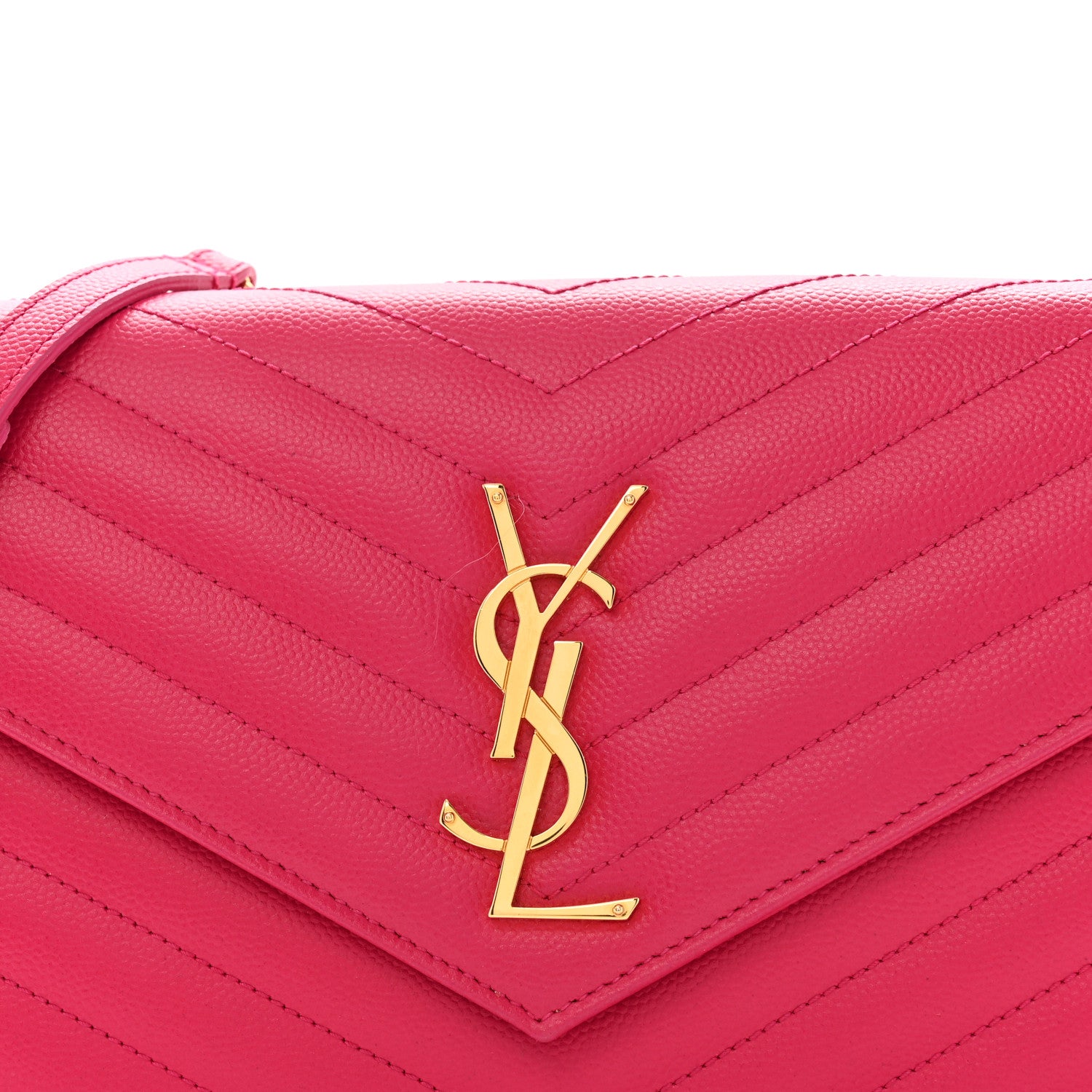 Saint Laurent Grain De Poudre Matelasse Chevron Monogram Chain Wallet Lipstick Fuchsia 10 of 13