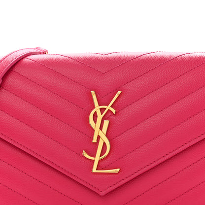 Saint Laurent Grain De Poudre Matelasse Chevron Monogram Chain Wallet Lipstick Fuchsia 10 of 13