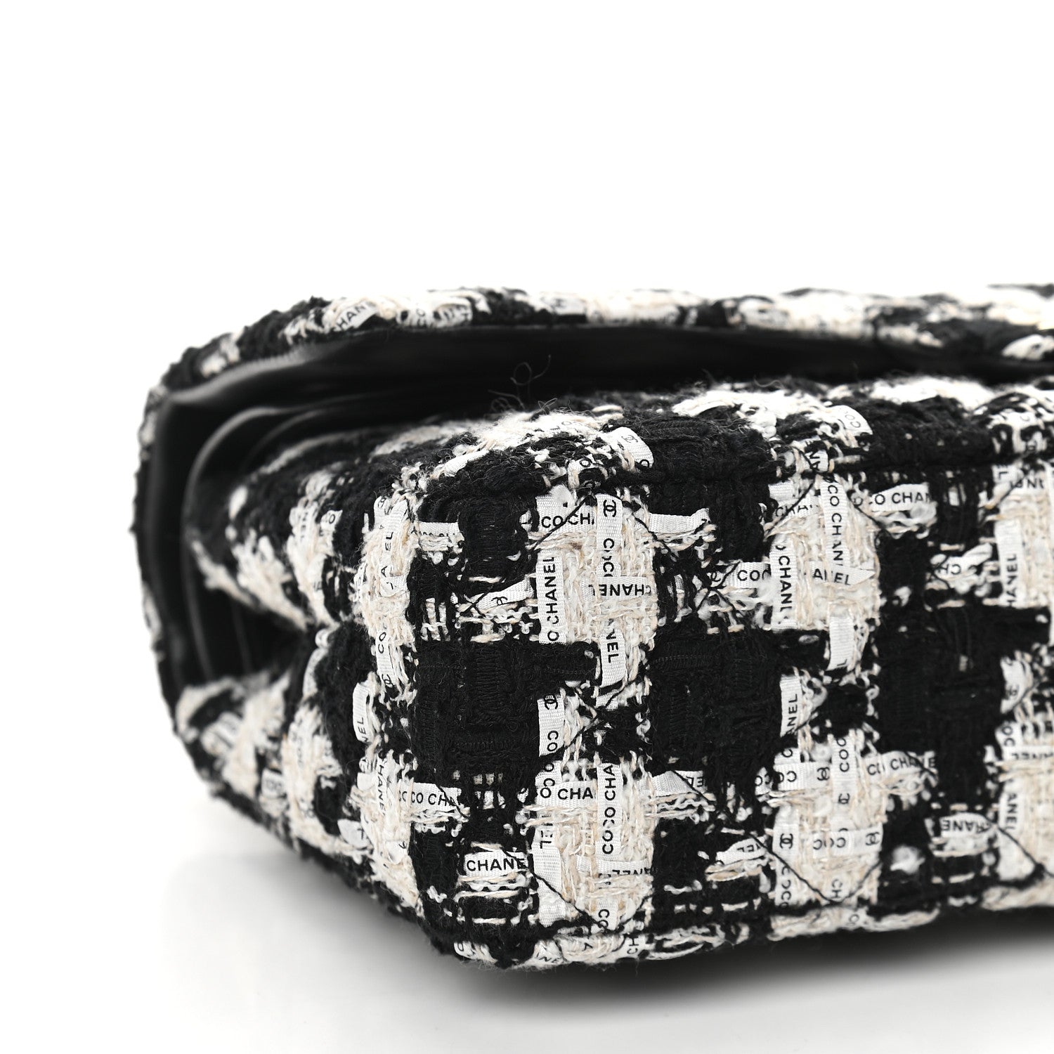 Chanel Tweed Quilted Medium Double Flap Black Ecru White 8 of 10