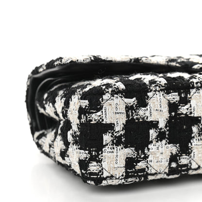 Chanel Tweed Quilted Medium Double Flap Black Ecru White 8 of 10