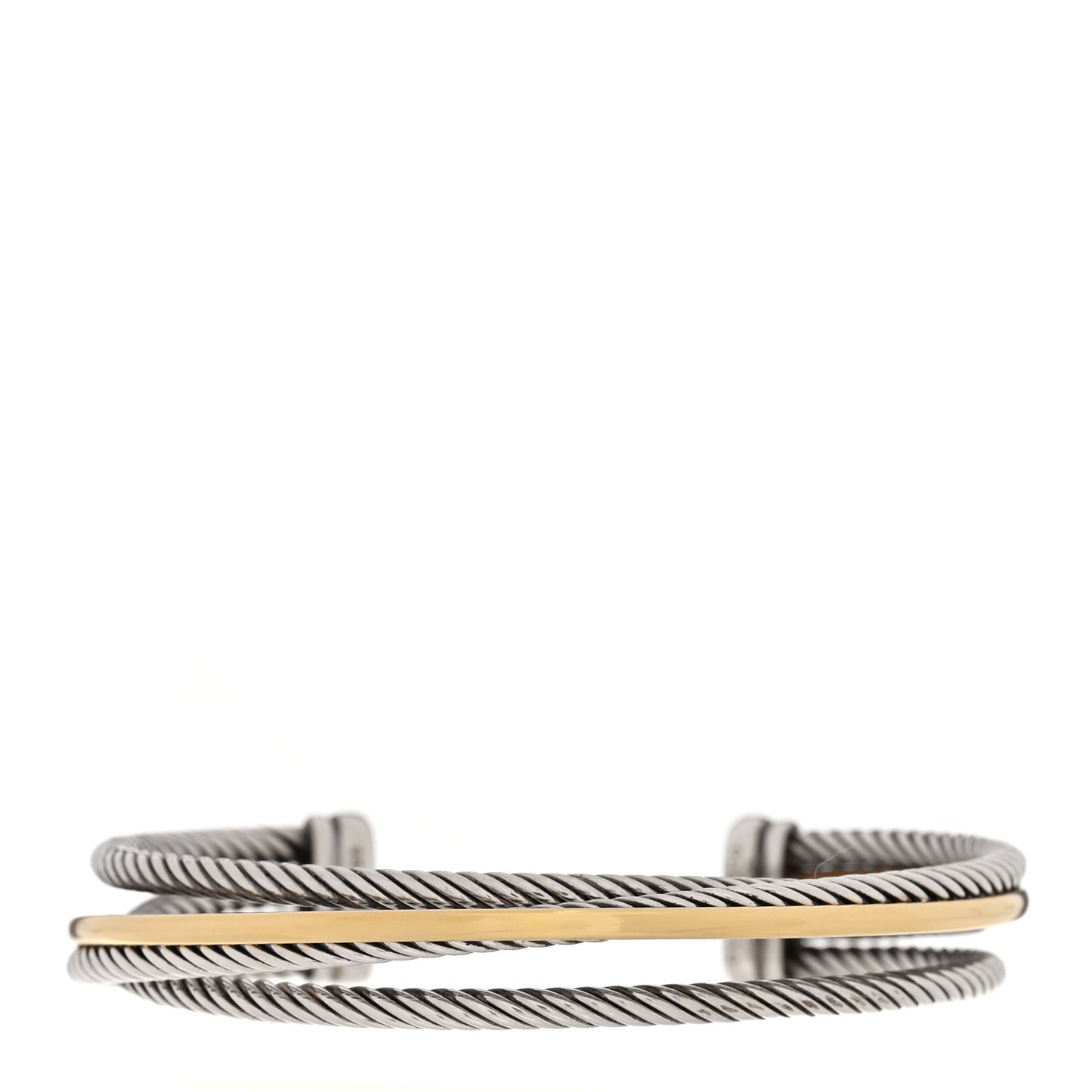 Sterling Silver 18K Yellow Gold Crossover Three Row Cuff Bracelet