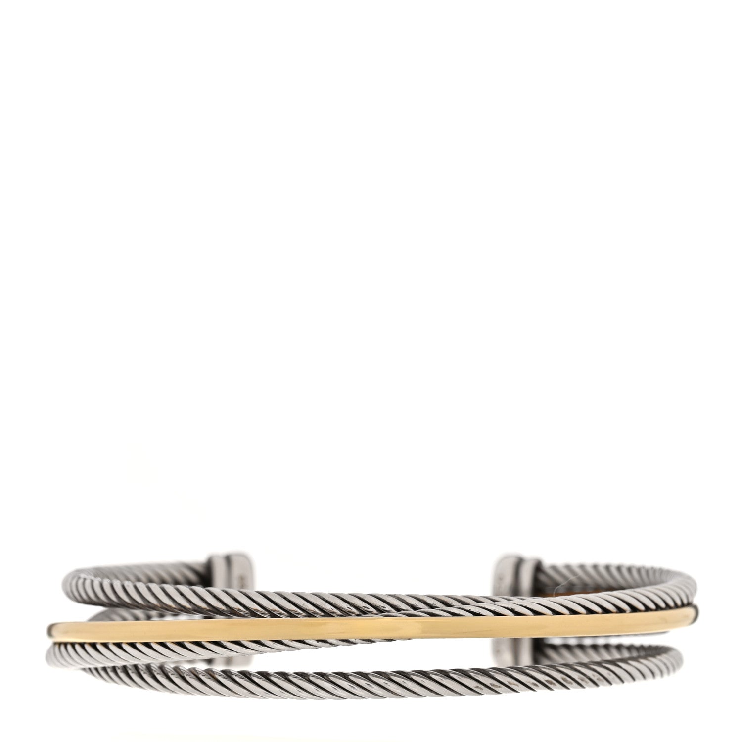 David Yurman Sterling Silver 18K Yellow Gold Crossover Three Row Cuff Bracelet 1 of 12