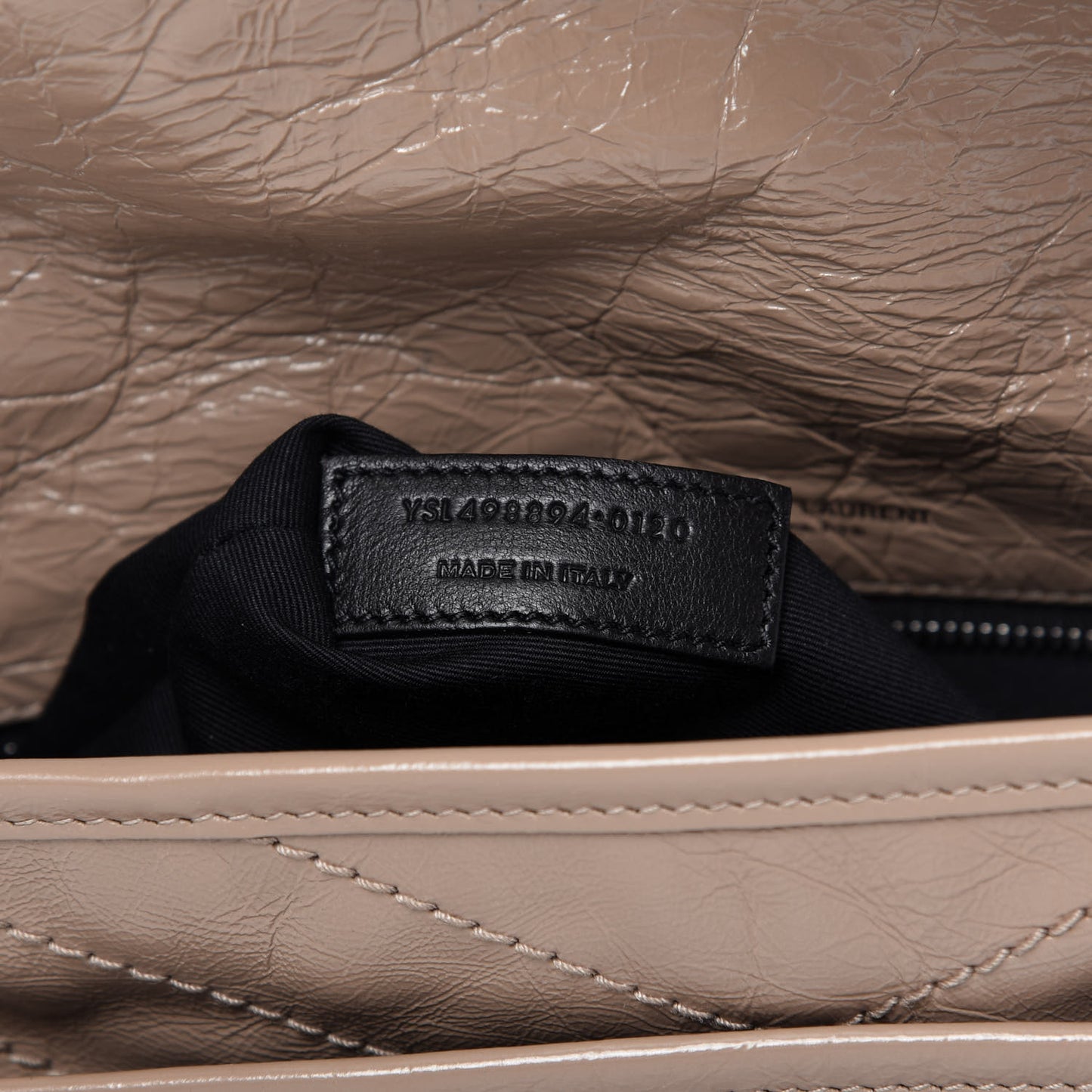 Crinkled Calfskin Matelasse Monogram Medium Niki Chain Satchel Light Taupe