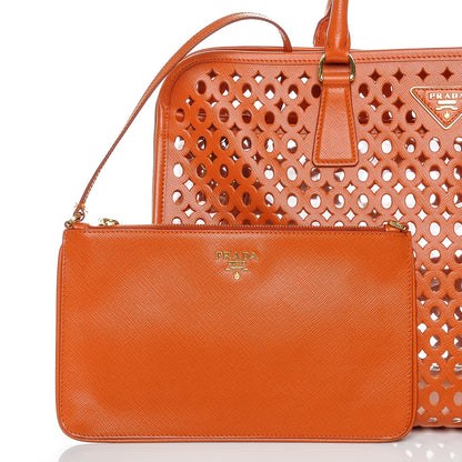 Prada Saffiano Perforated Tote Papaya 6 of 7