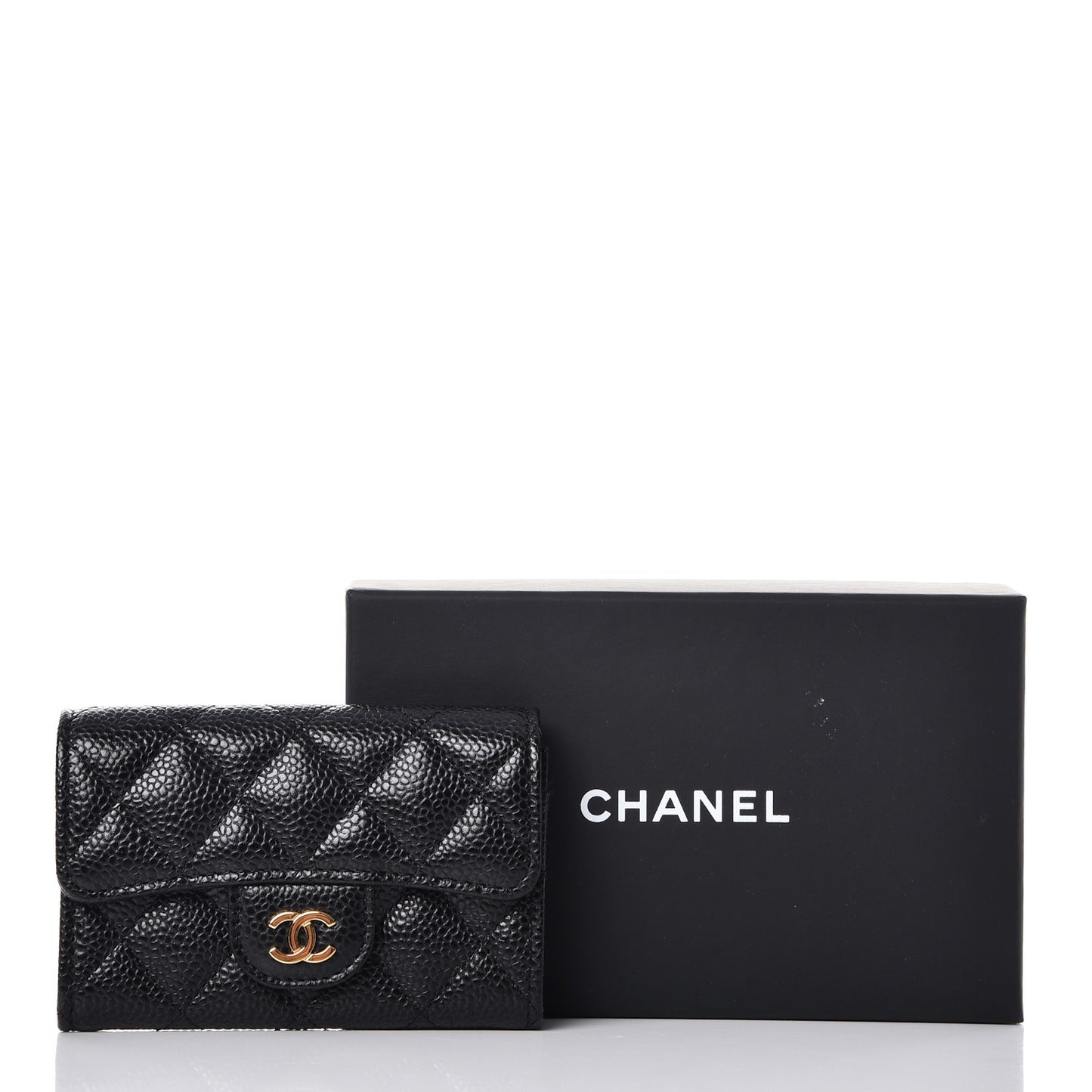 Caviar Quilted Flap Card Holder Black