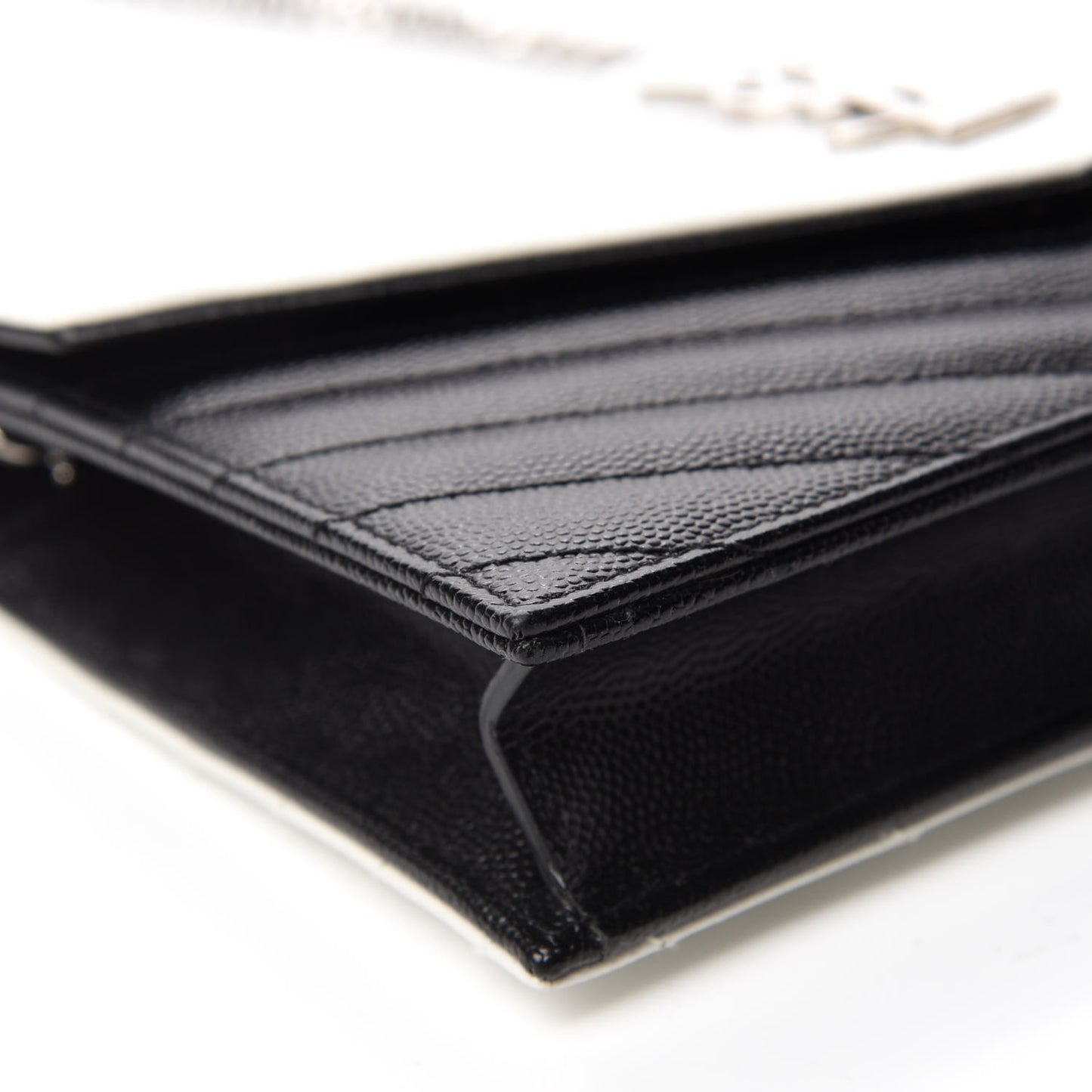 Grain De Poudre Matelasse Chevron Monogram Envelope Chain Wallet Pearl White Black