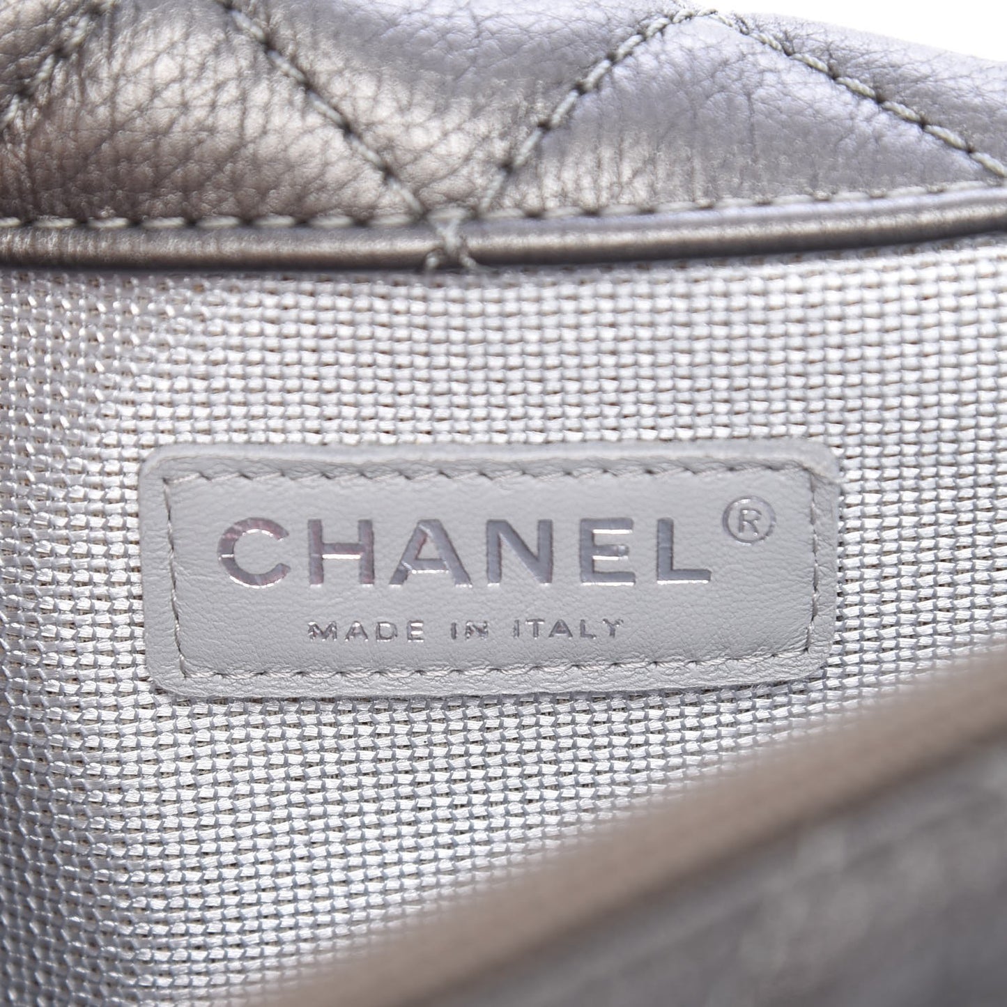 Metallic Calfskin Quilted XXL Travel Flap Bag Dark Silver