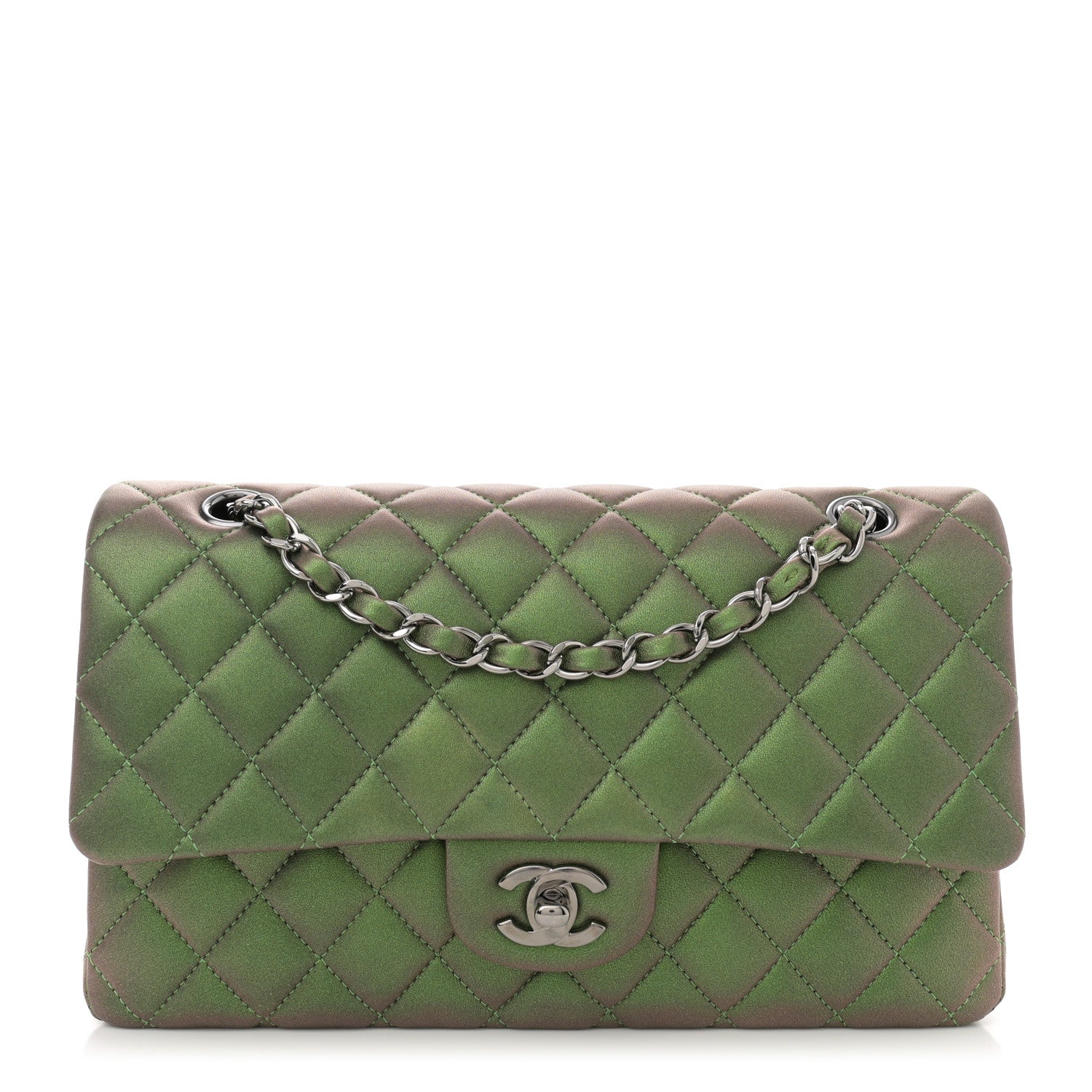 Chanel Iridescent Lambskin Quilted Medium Double Flap Green 1 of 10