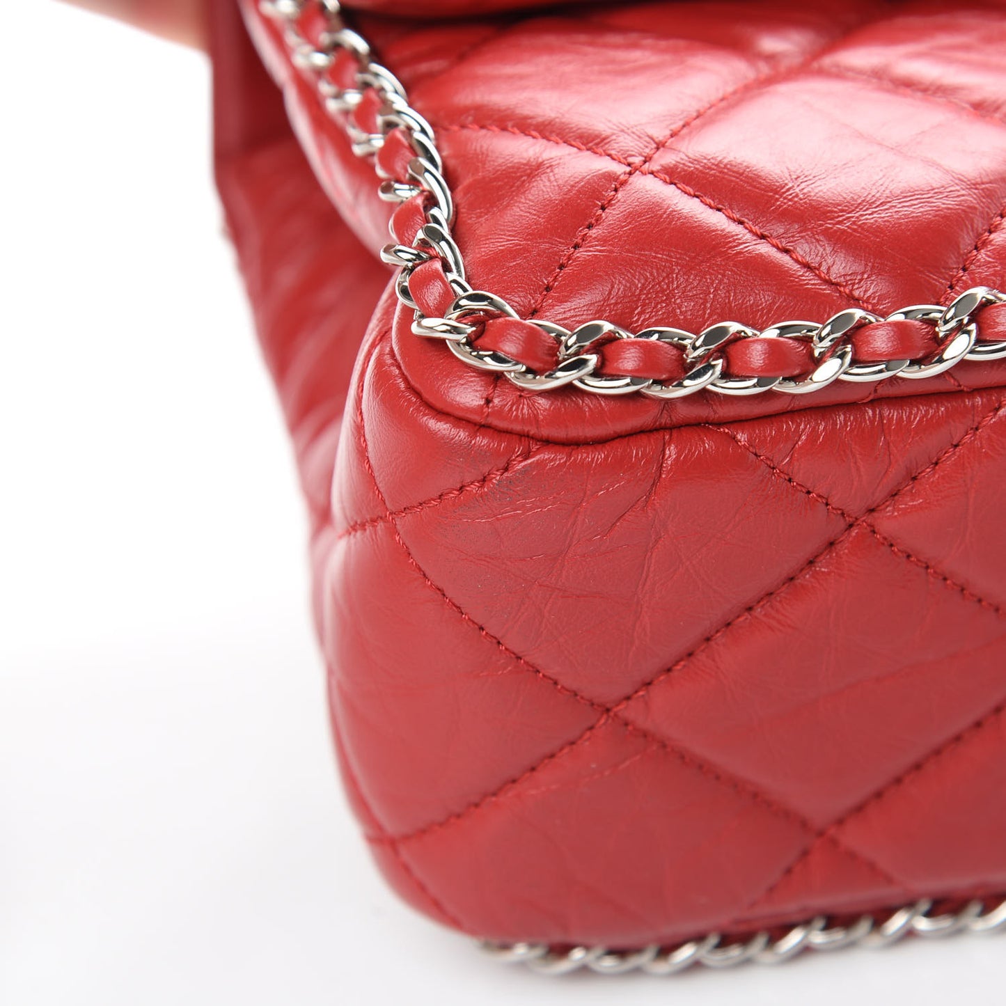 Crumpled Calfskin Medium Chain All Over Flap Red