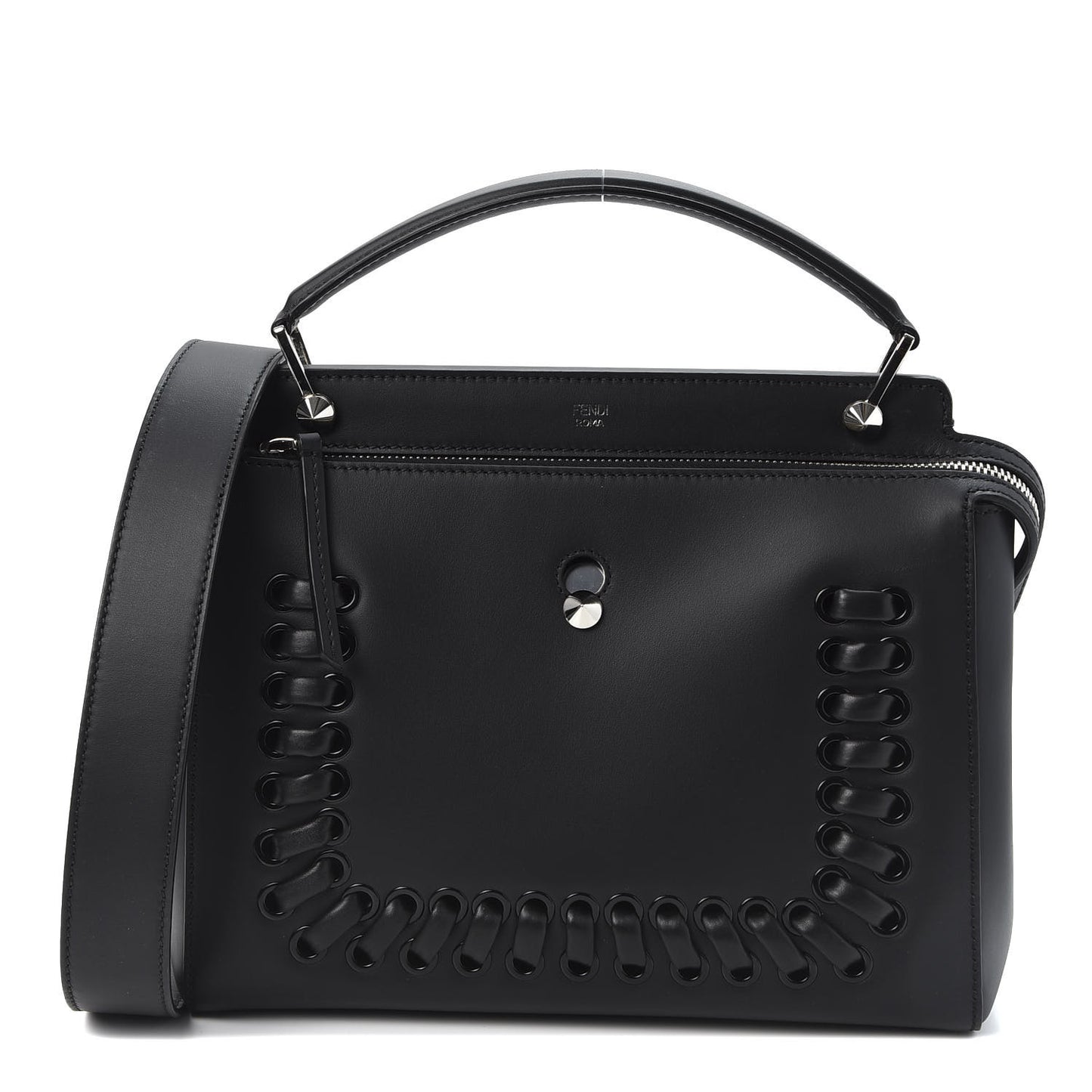 Vitello Baltico Dolce Shiny Nappa Lace Up DotCom Satchel Black Blue