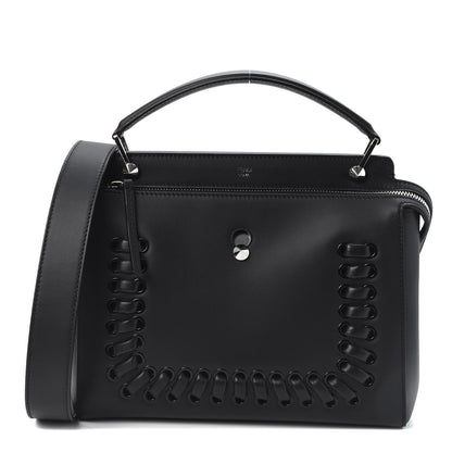 Fendi Vitello Baltico Dolce Shiny Nappa Lace Up DotCom Satchel Black Blue 1 of 10