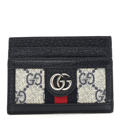 Gucci GG Supreme Monogram Textured Dollar Calfskin Web Ophidia Card Holder Beige Blue 1 of 7
