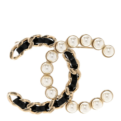 Chanel Lambskin Pearl CC Chain Brooch Black Gold 1 of 5