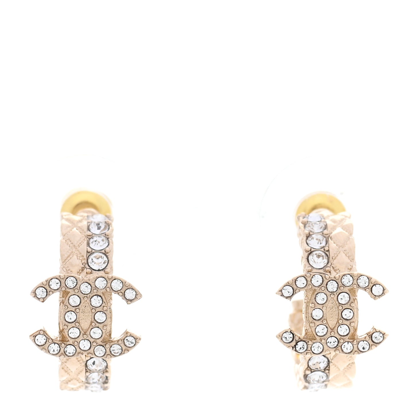 Crystal Quilted CC Hoop Earrings Gold