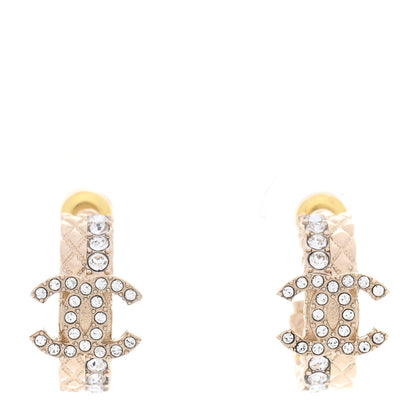 Chanel Crystal Quilted CC Hoop Earrings Gold 1 of 4