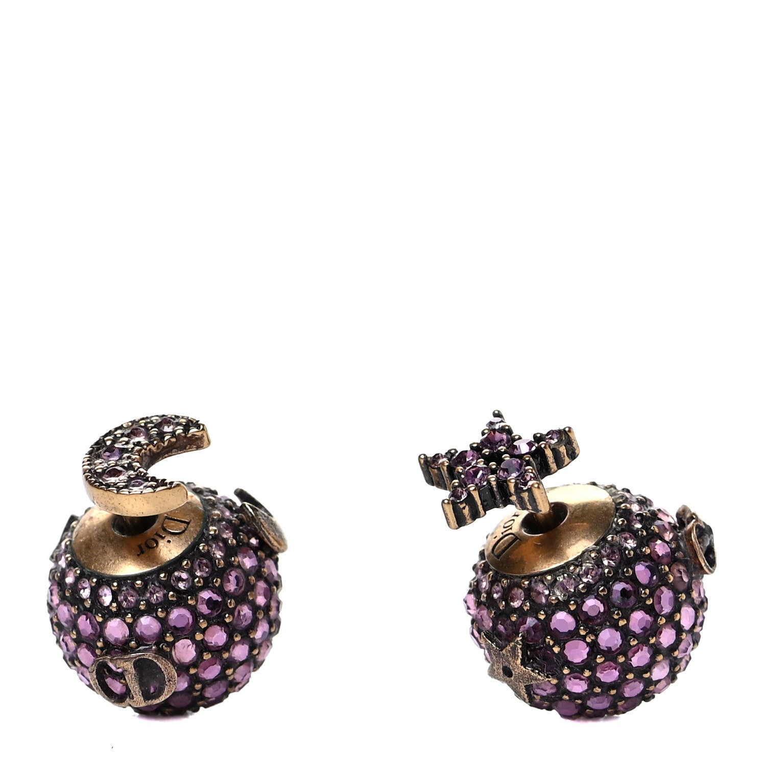 Christian Dior Crystal Star Moon Tribal Earrings Pink Gold 1 of 4