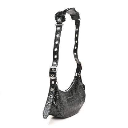 Balenciaga Extra Supple Calfskin Crystal Crocodile Embossed Le Cagole Shoulder Bag XS Black 3 of 9