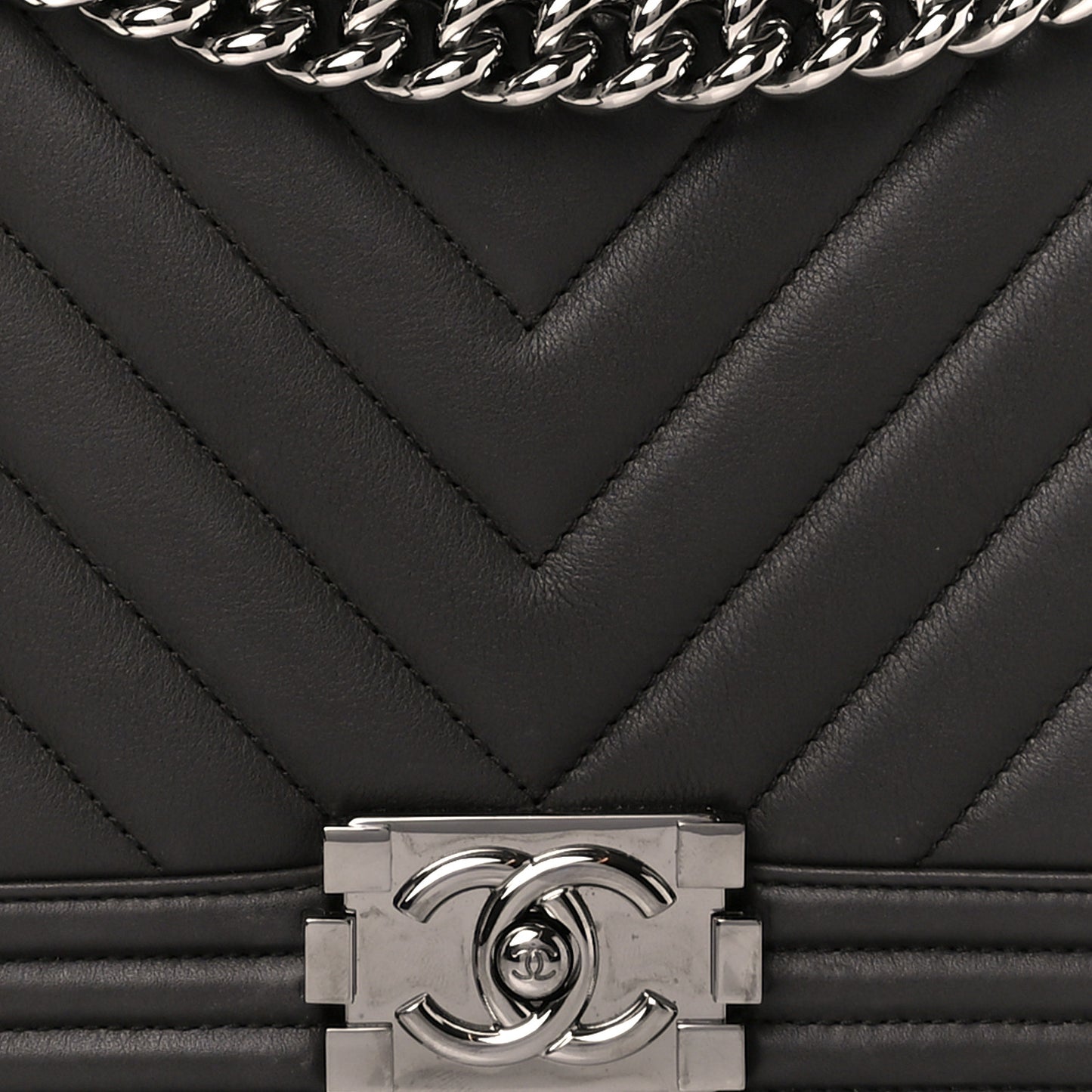 Calfskin Chevron Quilted New Medium Boy Flap Dark Grey