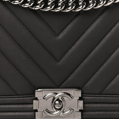 Chanel Calfskin Chevron Quilted New Medium Boy Flap Dark Grey 8 of 11