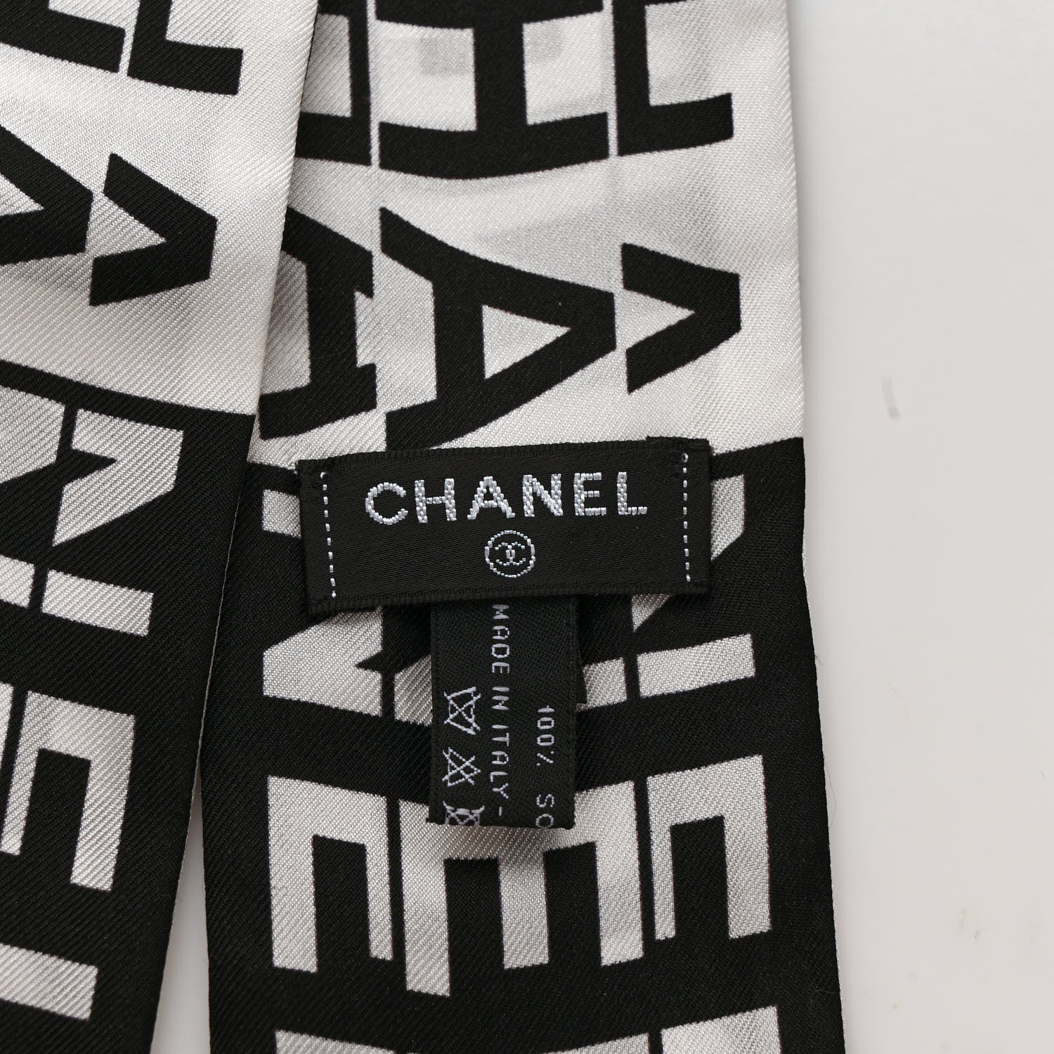 Chanel Silk Logo Slim Bandeau Scarf Black White 3 of 3