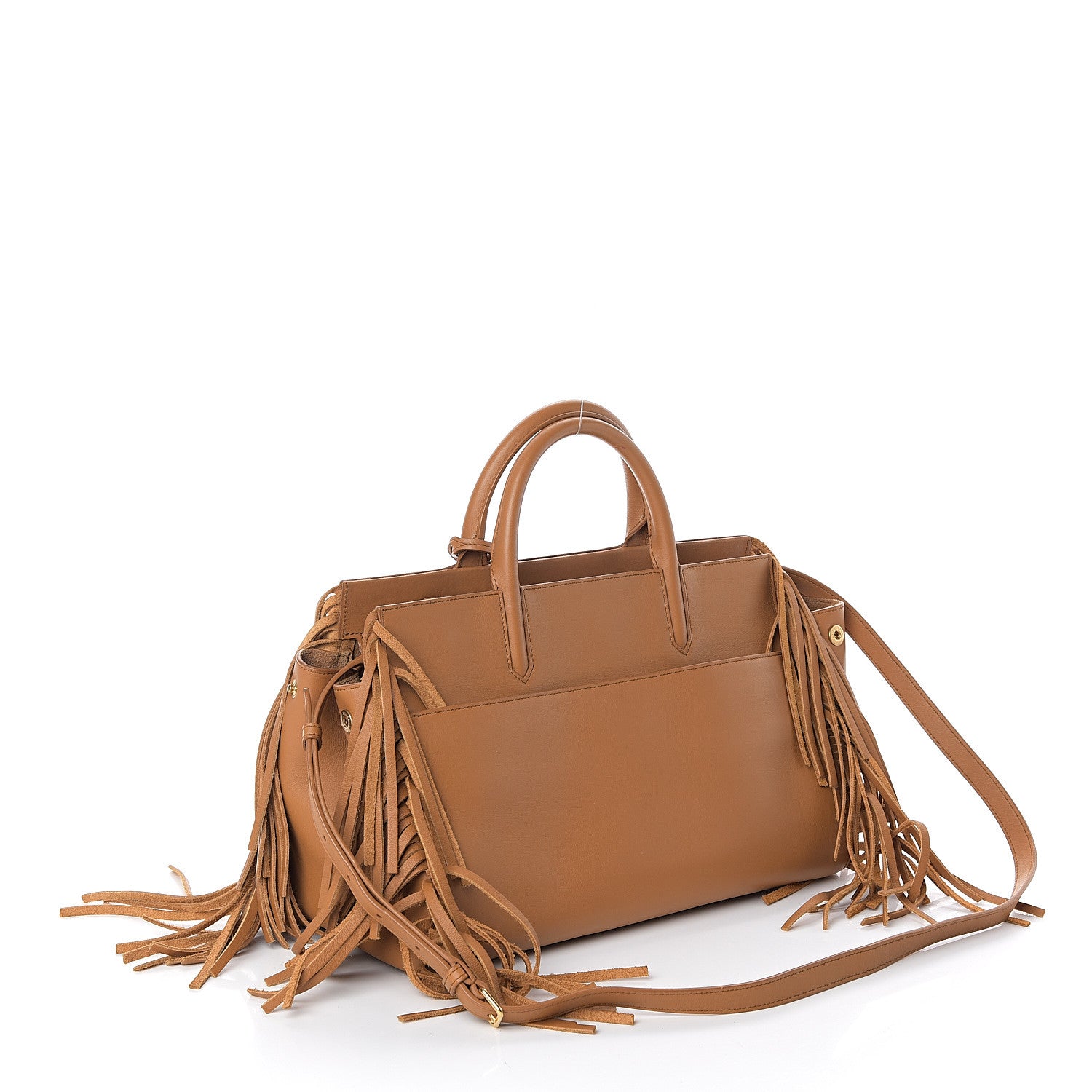 Saint Laurent Calfskin Small Rive Gauche Fringe Tote Tan 2 of 7