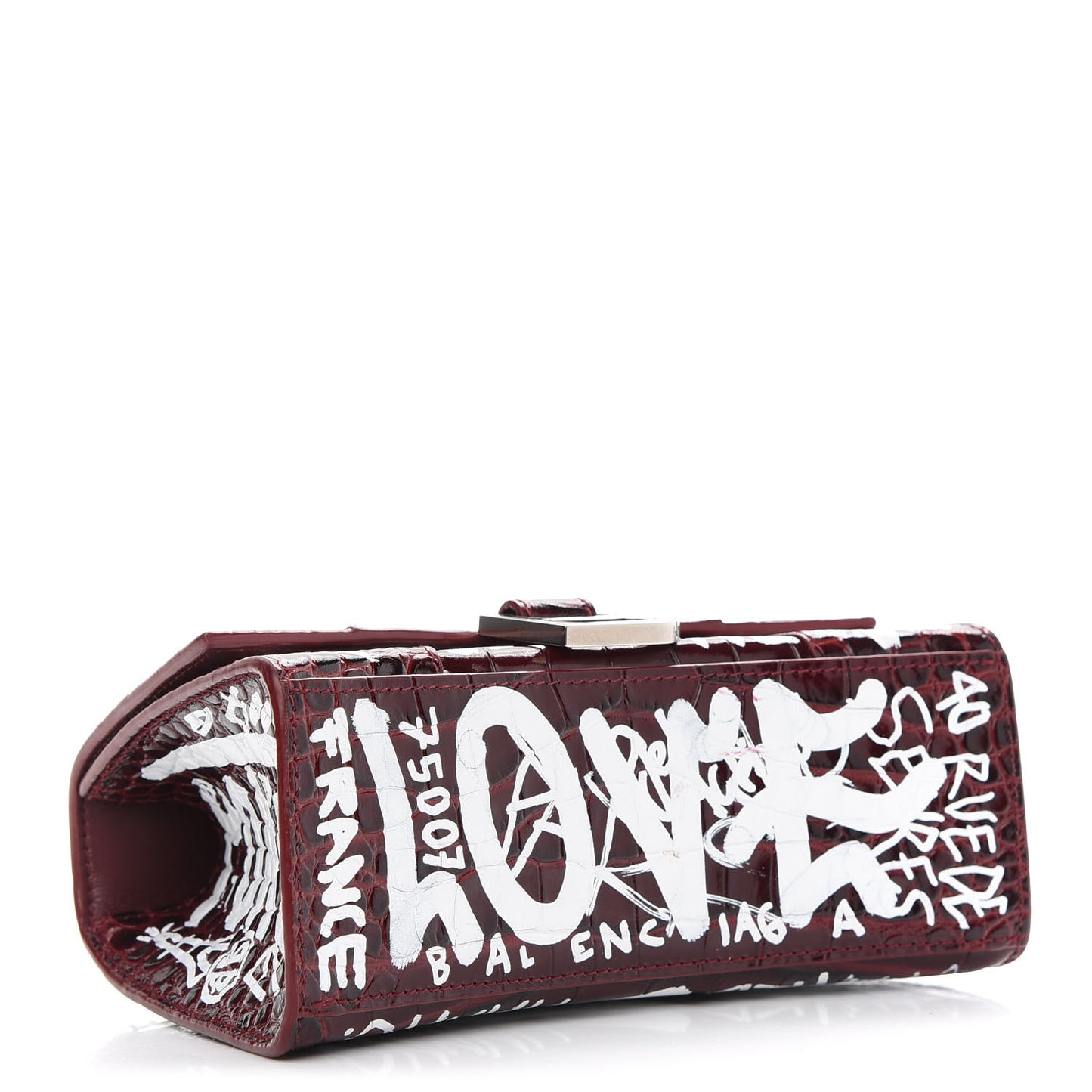 Calfskin Graffiti Crocodile Embossed Hourglass Top Handle Bag XS Dark Red White