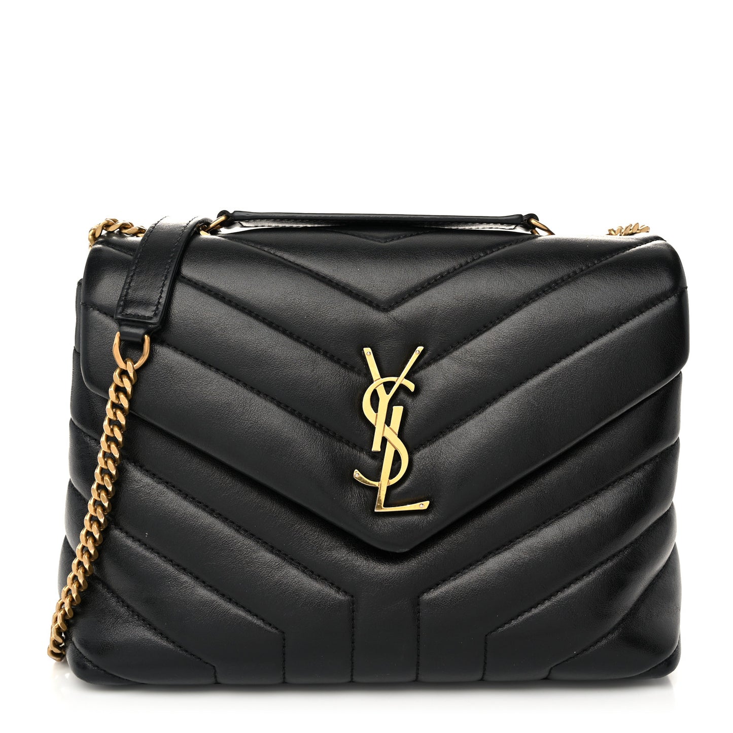 Calfskin Y Quilted Monogram Small Loulou Chain Satchel Black