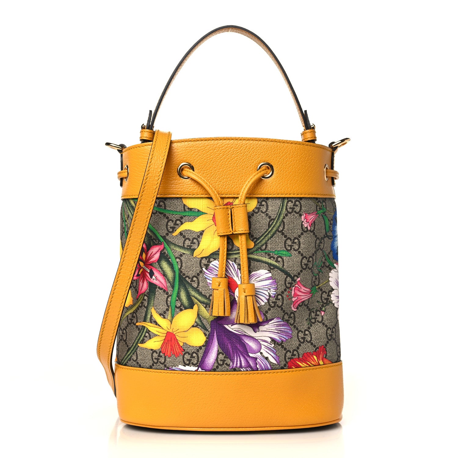 Gucci GG Supreme Monogram Flora Small Ophidia Bucket Bag Beige Multicolor Crop 1 of 9