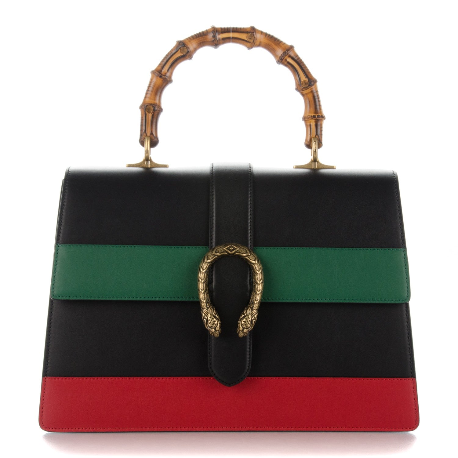 Gucci Calfskin Bamboo Web Large Dionysus Top Handle Bag Black Bright Evergreen Hibiscus Red 1 of 9