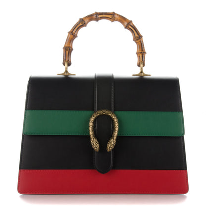 Gucci Calfskin Bamboo Web Large Dionysus Top Handle Bag Black Bright Evergreen Hibiscus Red 1 of 9