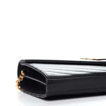 Saint Laurent Grain De Poudre Matelasse Chevron Monogram Chain Wallet Black 8 of 10