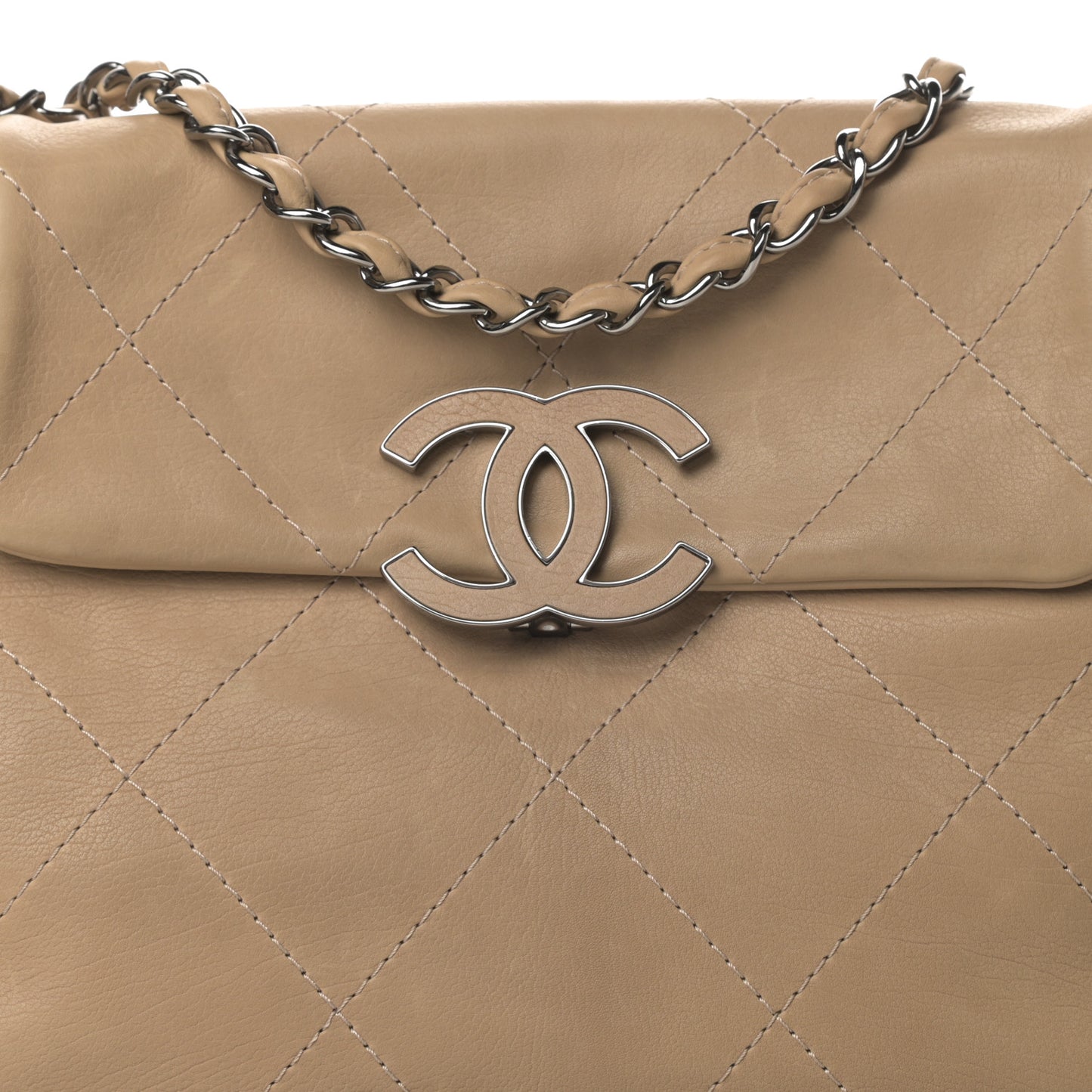 Washed Calfskin Quilted Large Hamptons Flap Bag Dark Beige