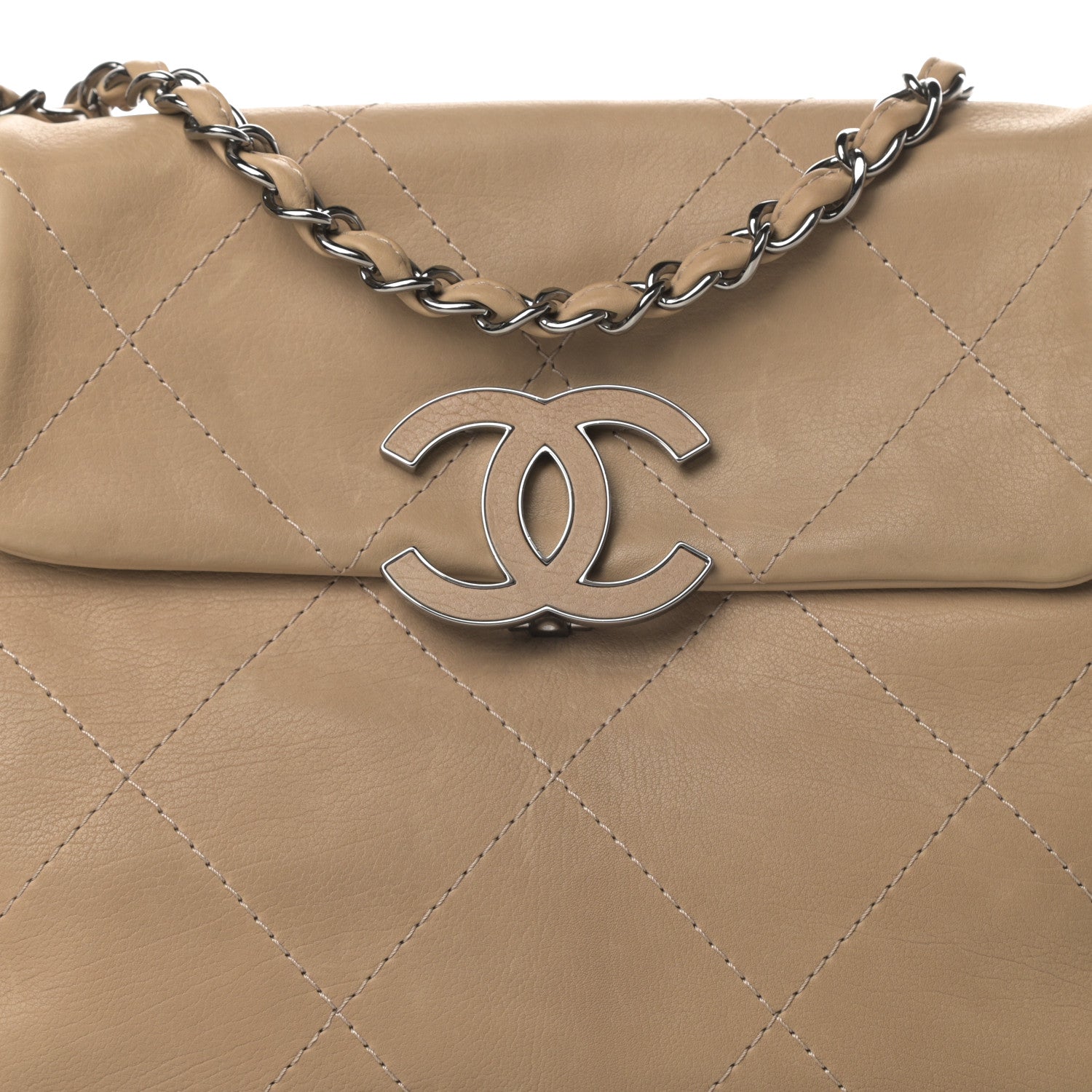 Chanel Washed Calfskin Quilted Large Hamptons Flap Bag Dark Beige 8 of 12
