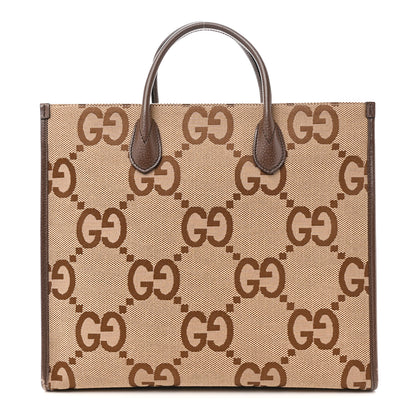 Gucci Monogram Jumbo GG Textured Dollar Calfskin Web Tote Bag Camel Ebony New Acero 1 of 10