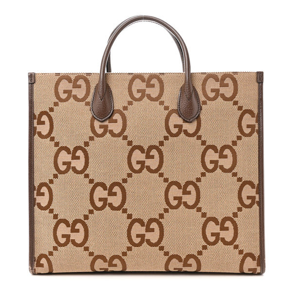 Gucci Monogram Jumbo GG Textured Dollar Calfskin Web Tote Bag