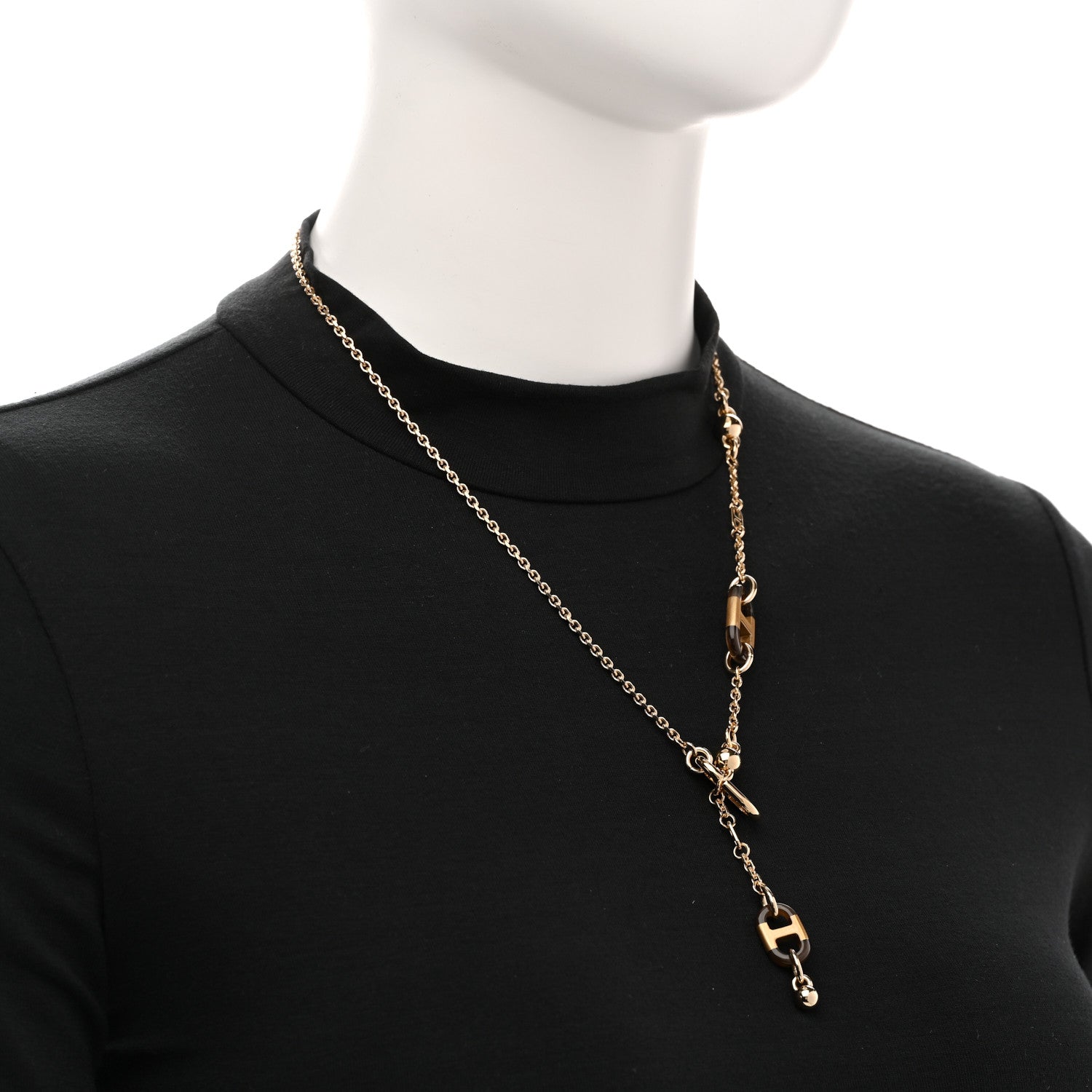 Hermes Lacquered Horn Permabrass Sur Mer Necklace Small Model Gold Black 2 of 7