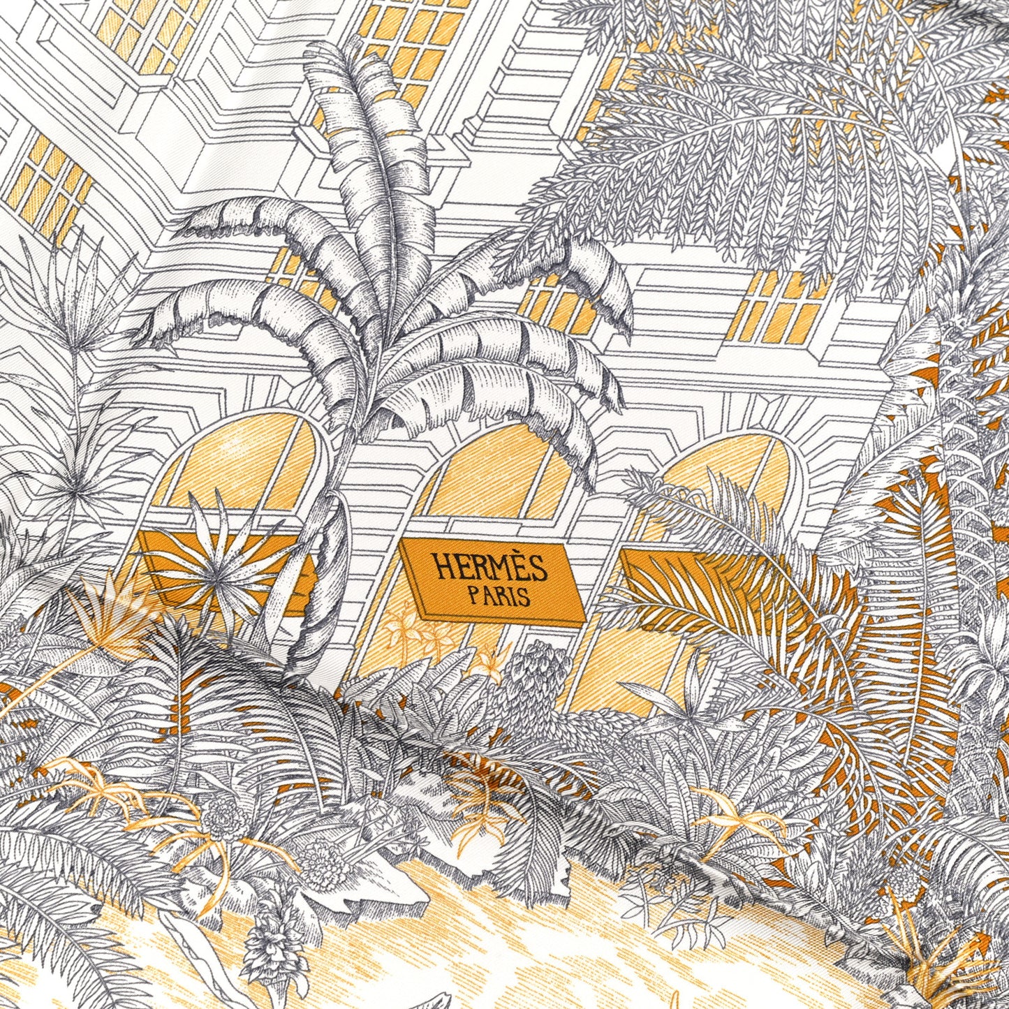 Silk Faubourg Tropical Scarf 90 Sepia White Caramel