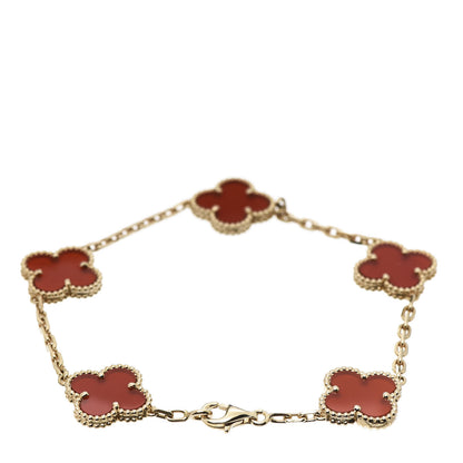Van Cleef & Arpels 18K Yellow Gold Carnelian 5 Motifs Vintage Alhambra Bracelet 3 of 6