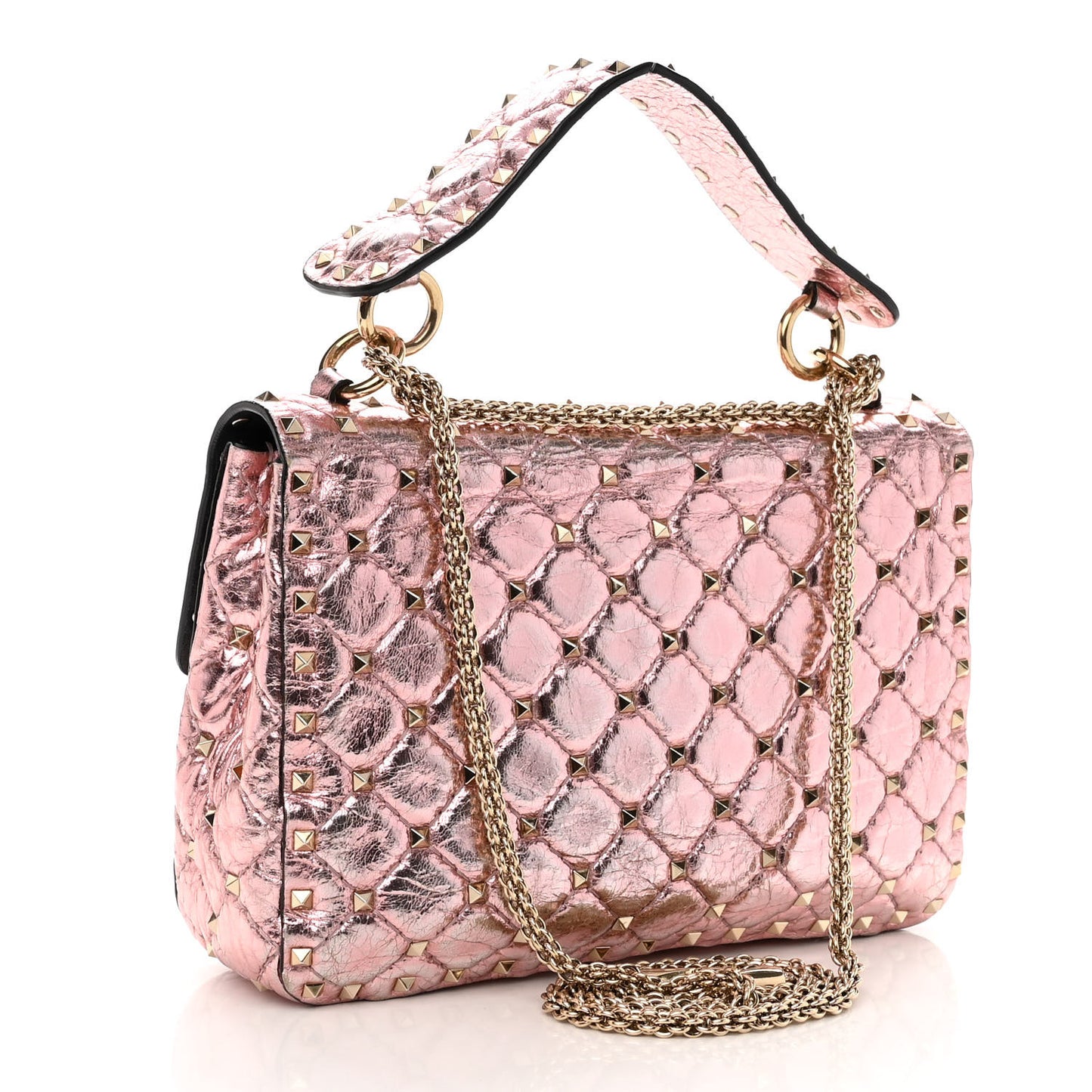 Metallic Wrinkled Lambskin Medium Rockstud Spike Shoulder Bag Lipstick