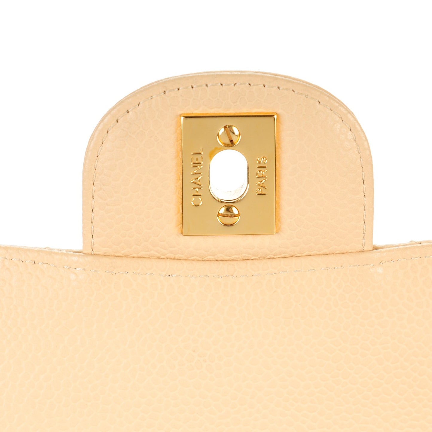 Caviar Quilted Medium Double Flap Beige Clair