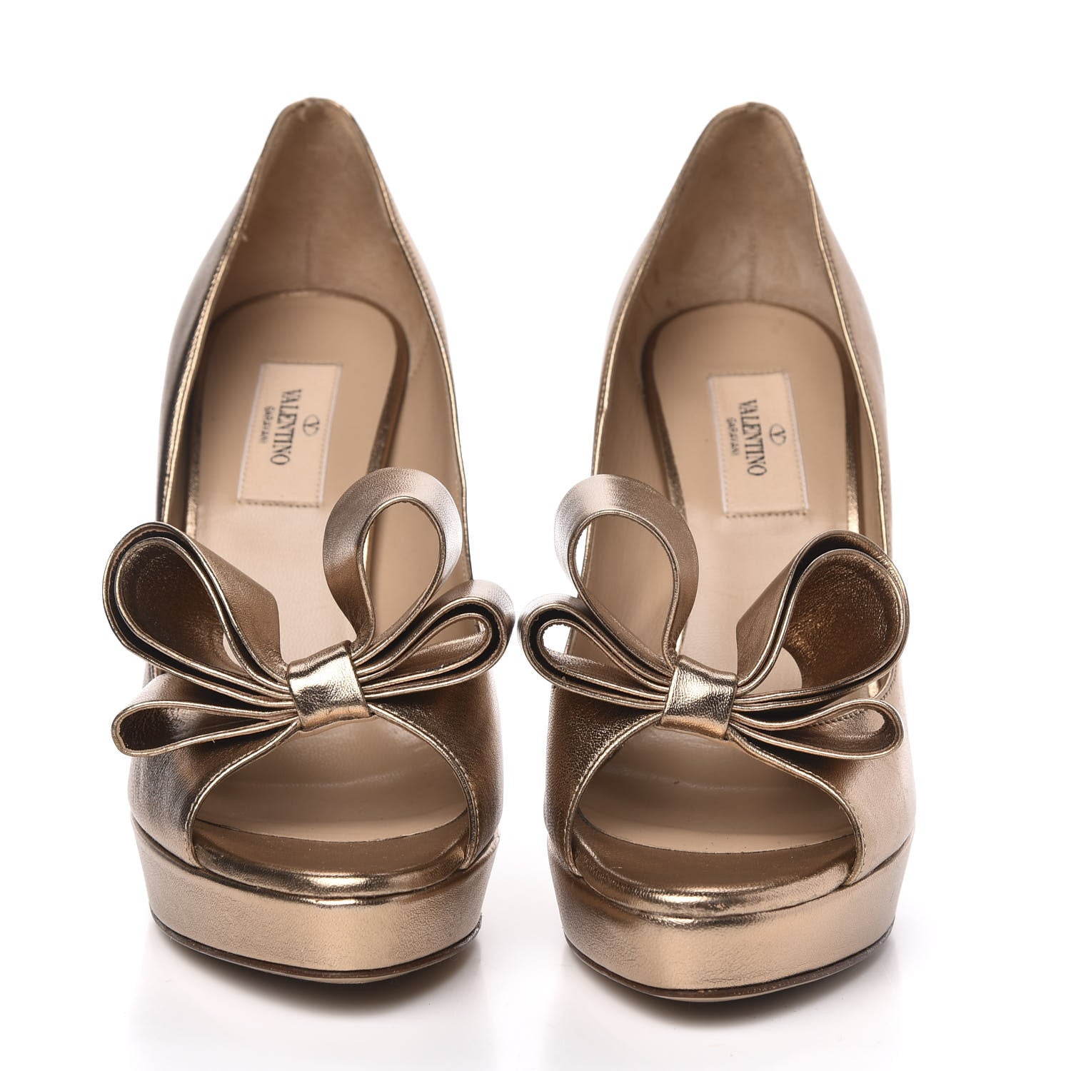 Valentino Garavani Metallic Nappa Couture Bow Peep Toe 25/120mm Platform Pumps 38 Light Bronze 2 of 8