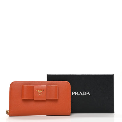 Prada Saffiano Fiocco Bow Zip Around Wallet Papaya 5 of 8