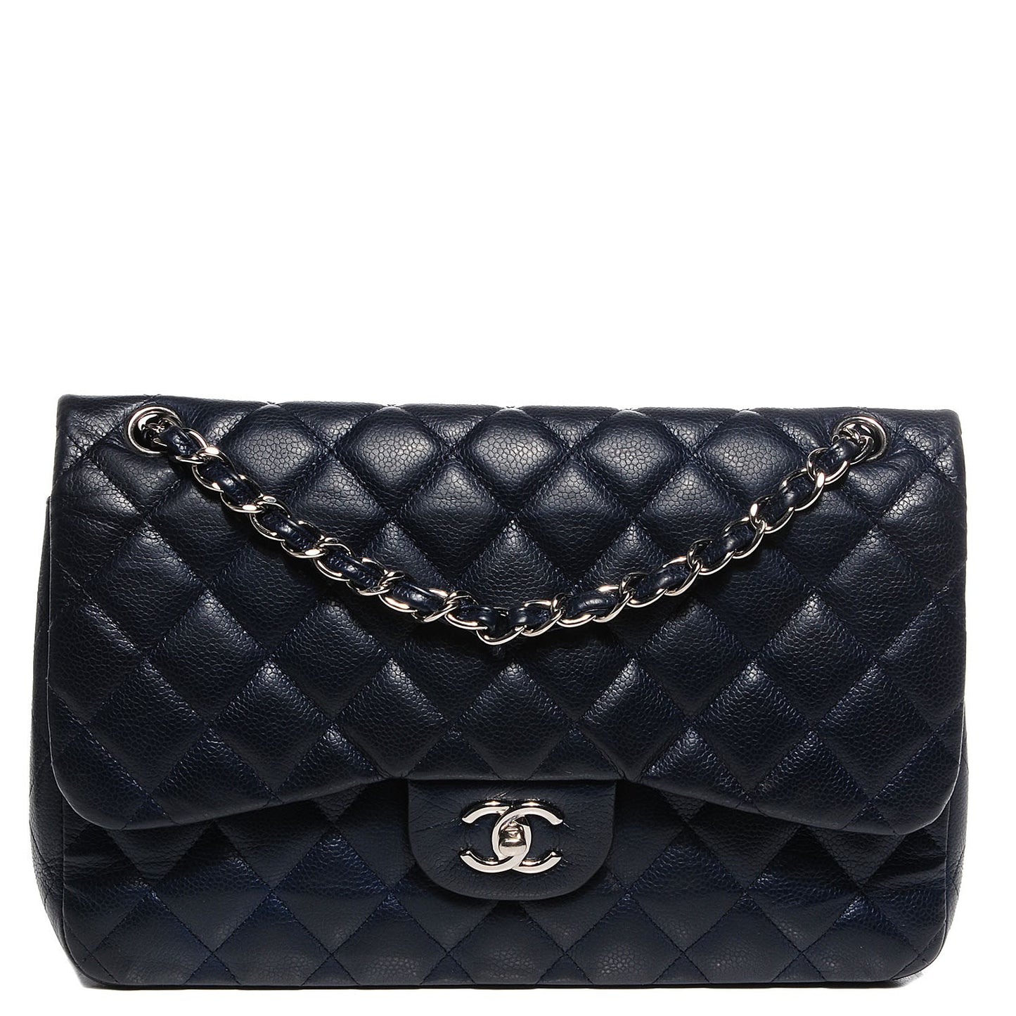 Caviar Quilted Jumbo Double Flap Navy Blue