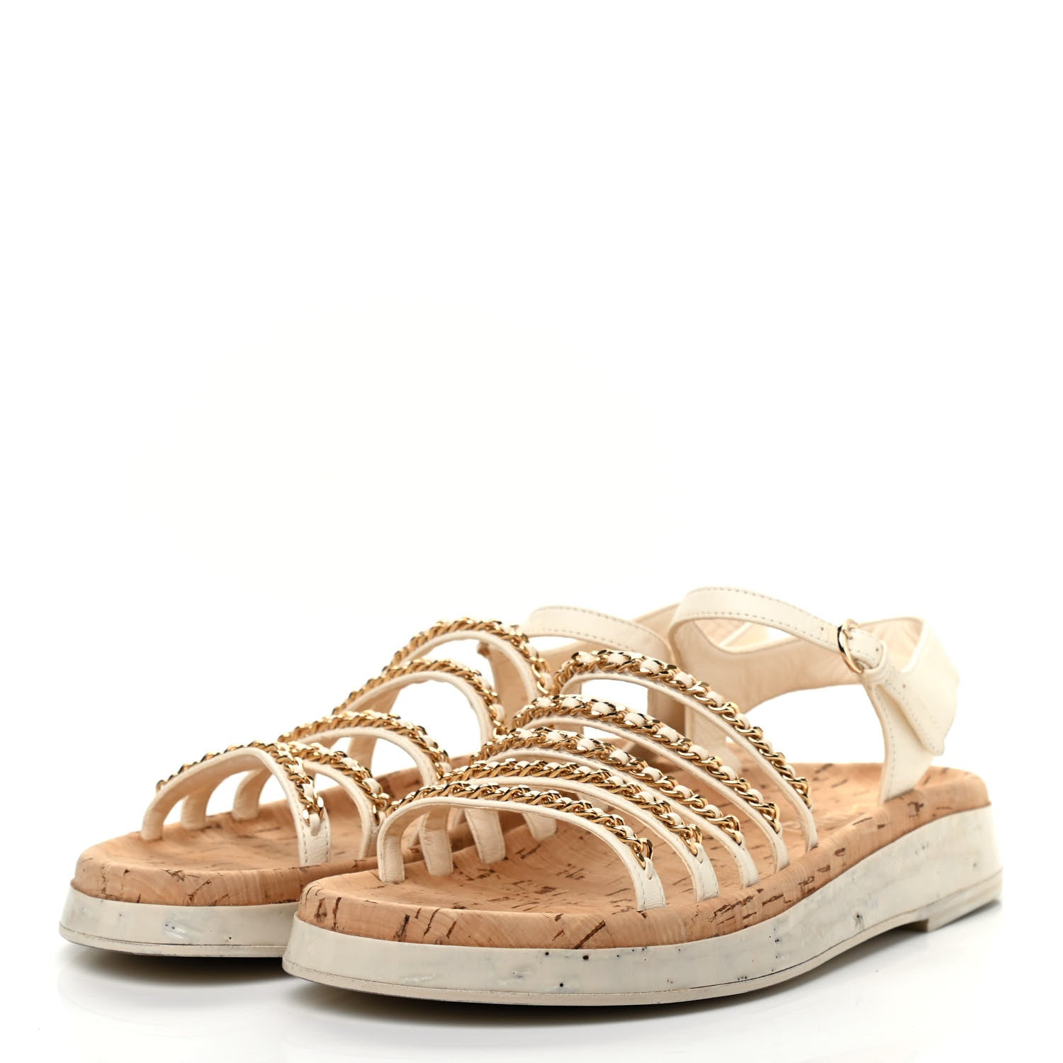Chanel Lambskin Chain Platform Sandals 37 White 3 of 8