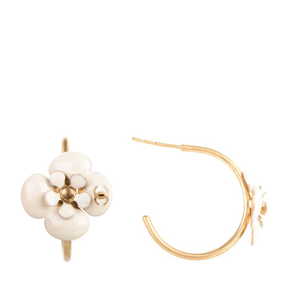 Chanel Enamel Camellia Earrings White Gold 1 of 4