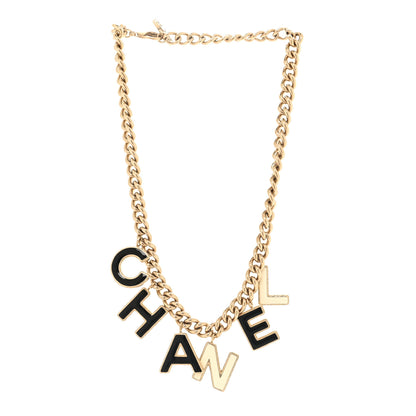 Chanel Metal Enamel Logo Necklace Gold Black White 3 of 4