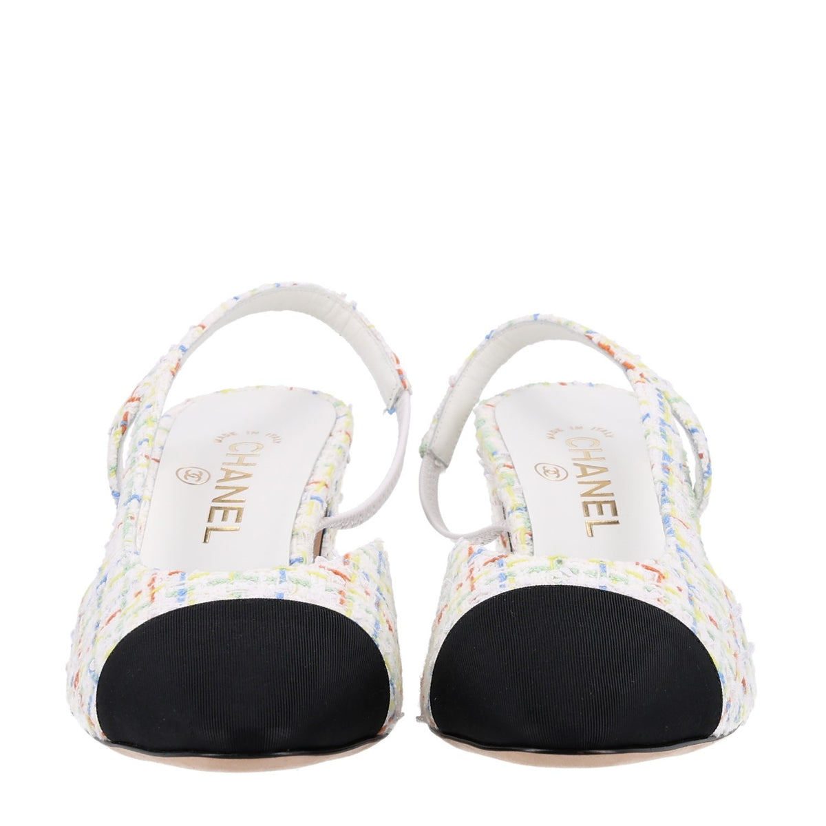 Chanel Tweed Grosgrain Cap Toe CC Slingback Pumps 40 White Multicolor 3 of 11